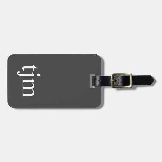 Elegant donkergrijs wit vet monogram QR-code Bagagelabel (Voorkant horizontaal)