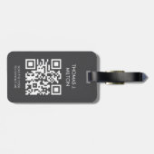 Elegant donkergrijs wit vet monogram QR-code Bagagelabel (Achterkant horizontaal)