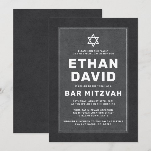 Elegant donkergrijs witte ster David bar mitzvah Kaart (Voorkant / Achterkant)