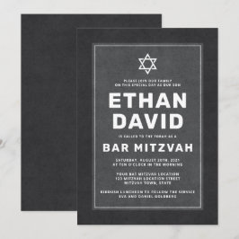 Elegant donkergrijs witte ster David bar mitzvah Kaart