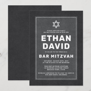Elegant donkergrijs witte ster David bar mitzvah Kaart