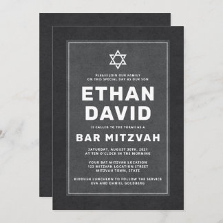 Elegant donkergrijs witte ster David bar mitzvah Kaart