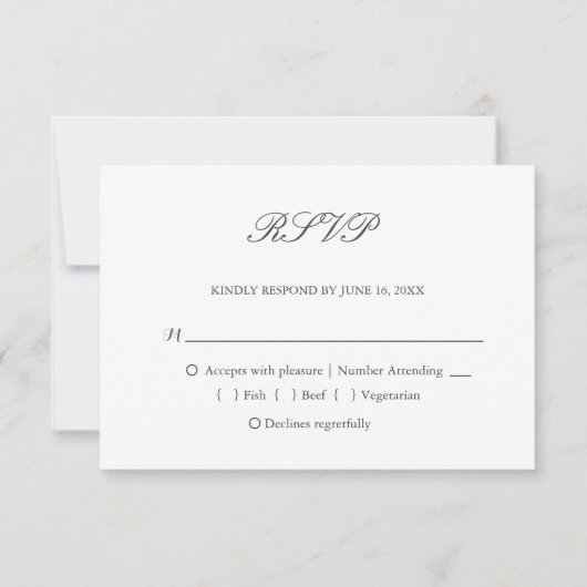Elegant donkergrijs witte typografie bruiloft RSVP kaartje (Voorkant)
