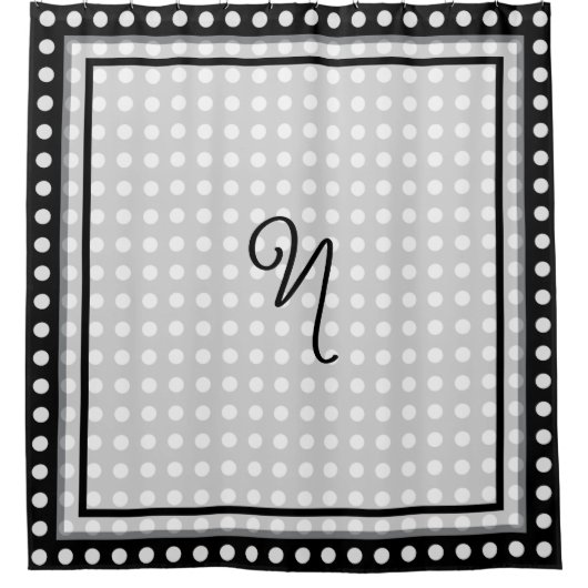 Elegant donkergrijze rand script monogram douchegordijn (Voorkant)