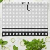 Elegant donkergrijze rand script monogram theedoek (Gevouwen)