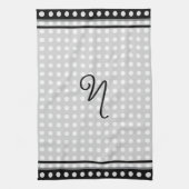 Elegant donkergrijze rand script monogram theedoek (Verticaal)