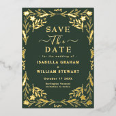 Elegant Donkergroen Chic Boho Save The Date Folie Uitnodiging (Voorkant)