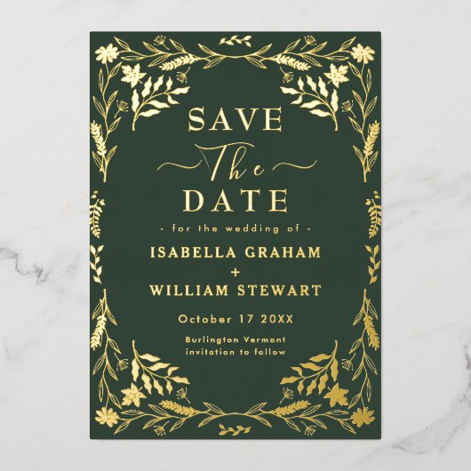Elegant Donkergroen Chic Boho Save The Date Folie Uitnodiging (Voorkant)