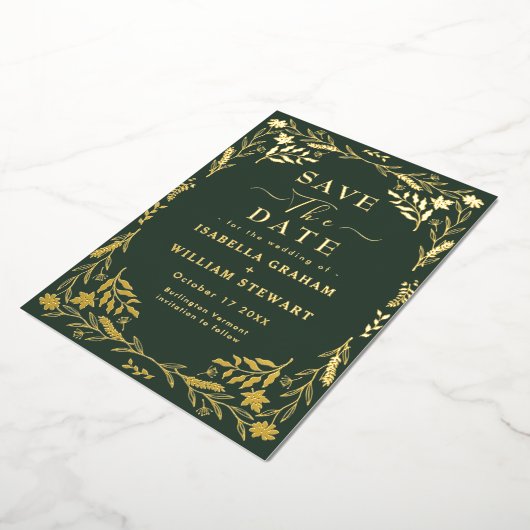 Elegant Donkergroen Chic Boho Save The Date Folie Uitnodiging (Gedraaid)
