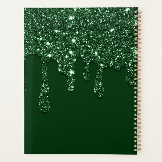 Elegant Donkergroen Dripping Glitter Monogram Planner (Achterkant)