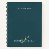 Elegant donkergroen en goudnaam monogram initiaal notitieboek (Voorkant)
