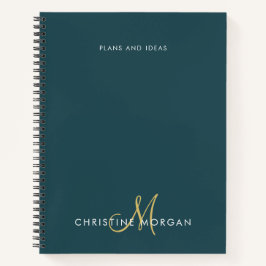 Elegant donkergroen en goudnaam monogram initiaal notitieboek