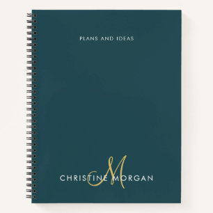 Elegant donkergroen en goudnaam monogram initiaal notitieboek