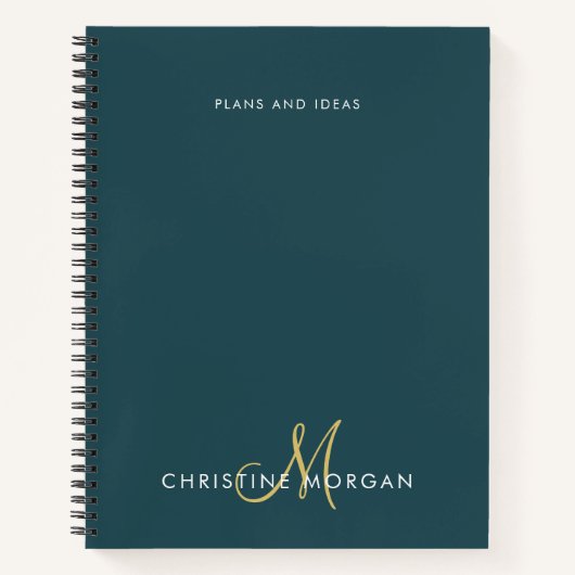 Elegant donkergroen en goudnaam monogram initiaal notitieboek (Voorkant)