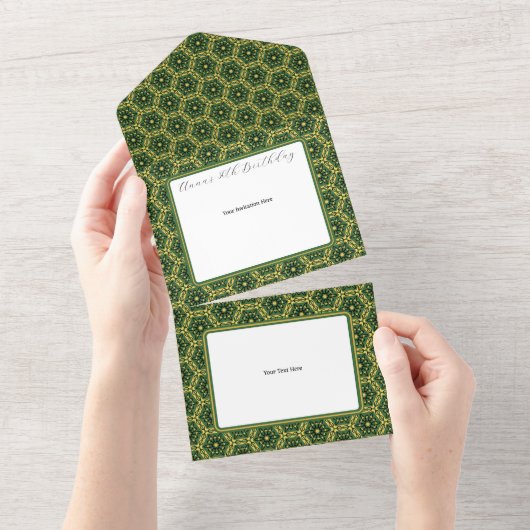 Elegant donkergroen goud alles in één uitnodiging (Afscheurbaar)