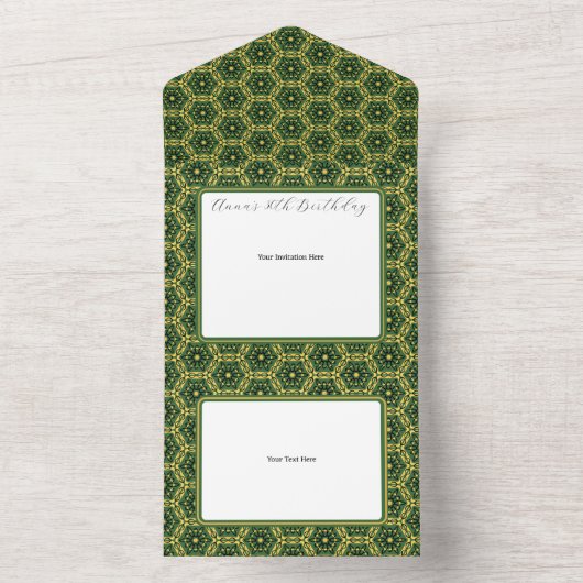 Elegant donkergroen goud alles in één uitnodiging (Binnen)