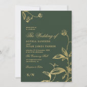 Elegant donkergroen goud  antiek bruiloft kaart (Voorkant)