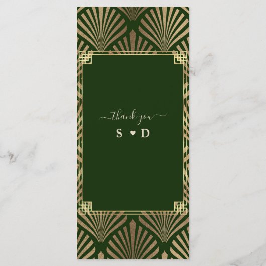 Elegant Donkergroen Goud Art Deco 20s Bruiloft Menu (Achterkant)