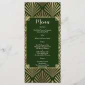 Elegant Donkergroen Goud Art Deco 20s Bruiloft Menu (Voorkant)