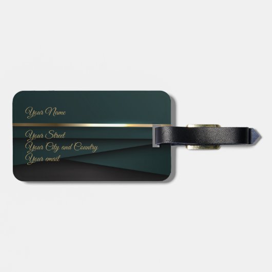Elegant donkergroen goud Bagagelabel (Achterkant horizontaal)
