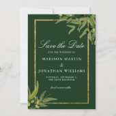 Elegant Donkergroen Goud Botanisch Save the Date Kaart (Voorkant)
