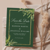 Elegant Donkergroen Goud Botanisch Save the Date Kaart