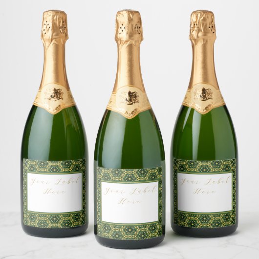 Elegant donkergroen goud geometrisch flesetiket sparkling wijnetiket (Flessen)