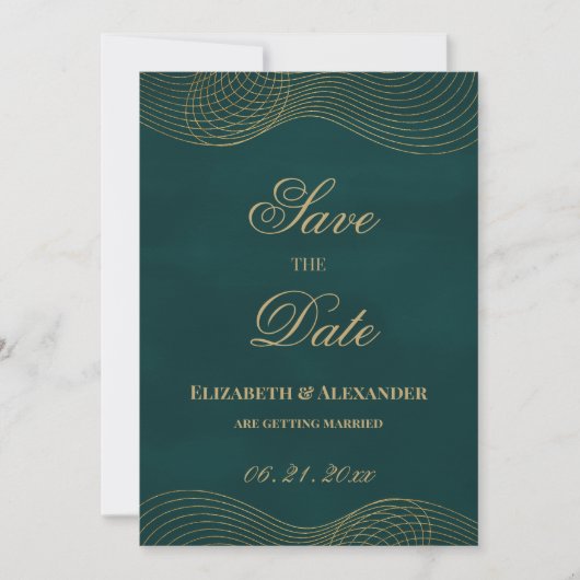 Elegant donkergroen goud geometrisch Save the Date Kaart (Voorkant)