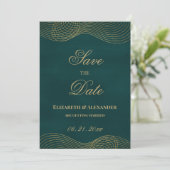 Elegant donkergroen goud geometrisch Save the Date Kaart (Staand voorkant)