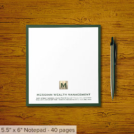 Elegant Donkergroen Goud Monogram Notitieblok