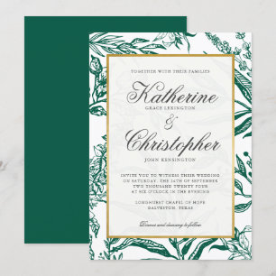 Elegant Donkergroen goudbruin botanisch huwelijk Kaart