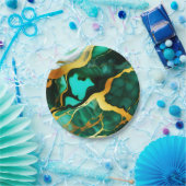 Elegant donkergroen goudgeel Faux Marble Papieren Bordje (Feest)