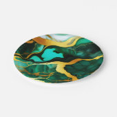 Elegant donkergroen goudgeel Faux Marble Papieren Bordje (Gekanteld)