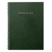 Elegant donkergroen leer en gouden schriftnaam notitieboek (Voorkant)