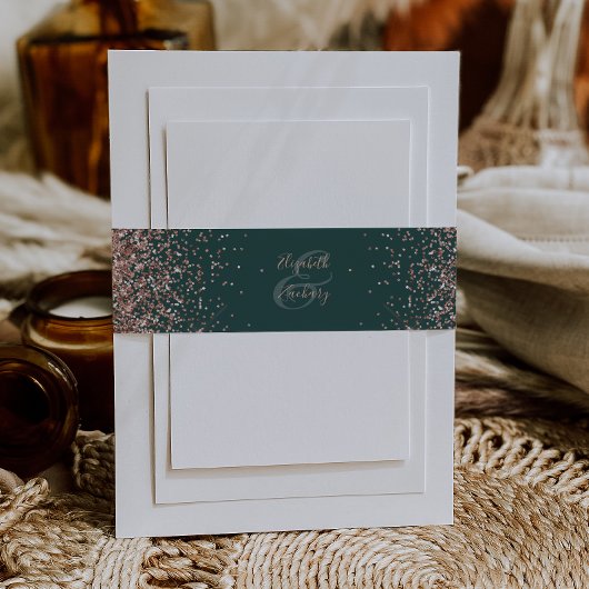 Elegant donkergroen Roos gouden bruiloft Uitnodigingen Wikkel