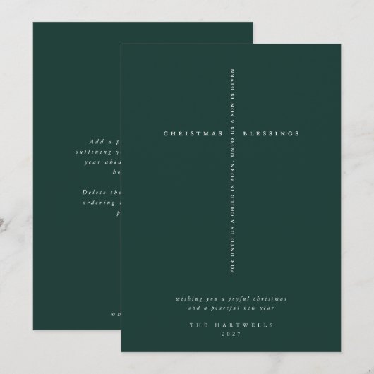 Elegant donkergroen schriftkruis feestdagenkaart (Voorkant / Achterkant)