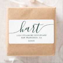 Elegant donkergroen script familieadres