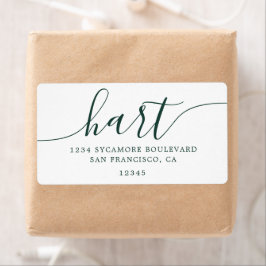 Elegant donkergroen script familieadres etiket