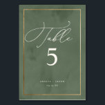Elegant donkergroen Waterverf bruiloft script Kaart<br><div class="desc">Verhoog uw receptie met onze tafelnummers. Een donkergroene waterverf achtergrond,  versterkt door een faux gouden folie rand,  zet het podium voor de chique script typografie van "Table."</div>