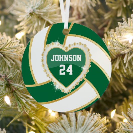 Elegant Donkergroen, wit en goudvolleybal Metalen Ornament (Insitu)