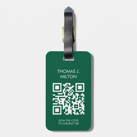 Elegant donkergroen wit vet monogram QR-code Bagagelabel (Achterkant verticaal)