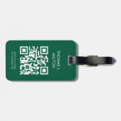 Elegant donkergroen wit vet monogram QR-code Bagagelabel (Achterkant horizontaal)
