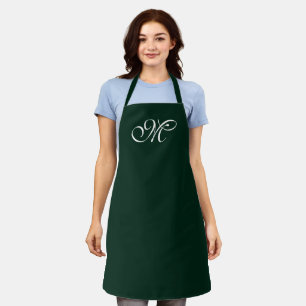 Elegant donkergroene initiaal van het de monogram  schort