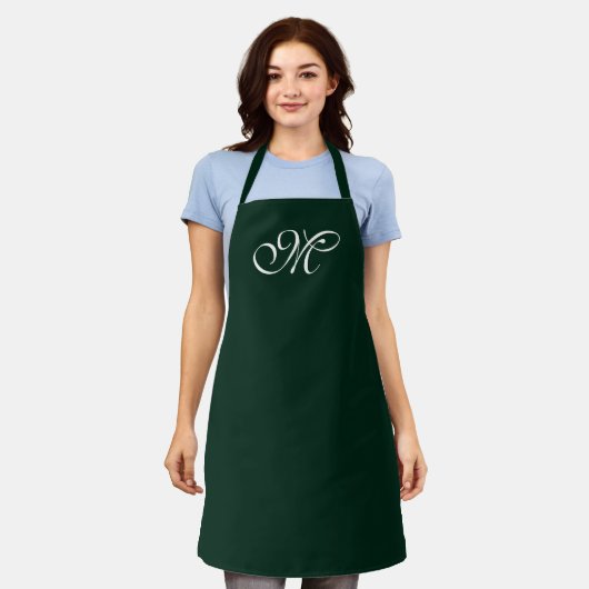 Elegant donkergroene initiaal van het de monogram schort (Gedragen)