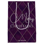 Elegant donkerpaars argylepatroon vrolijk kerstfee medium cadeauzakje (Achterkant)