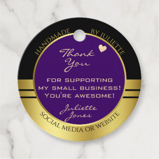 Elegant Donkerpaars en Goud met Cute Klein Hart Bedankjes Labels