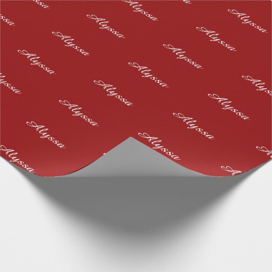 Elegant Donkerrood aangepaste scriptnaam chic Cadeaupapier (Hoek)