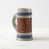 Elegant Donkerrood Beige Damast Weave Bierpul (Voorkant links)