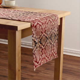 Elegant  Donkerrood Beige Damast Weave Korte Tafelloper