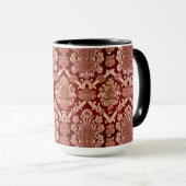 Elegant  Donkerrood Beige Damast Weave Mok (Voorkant rechts)